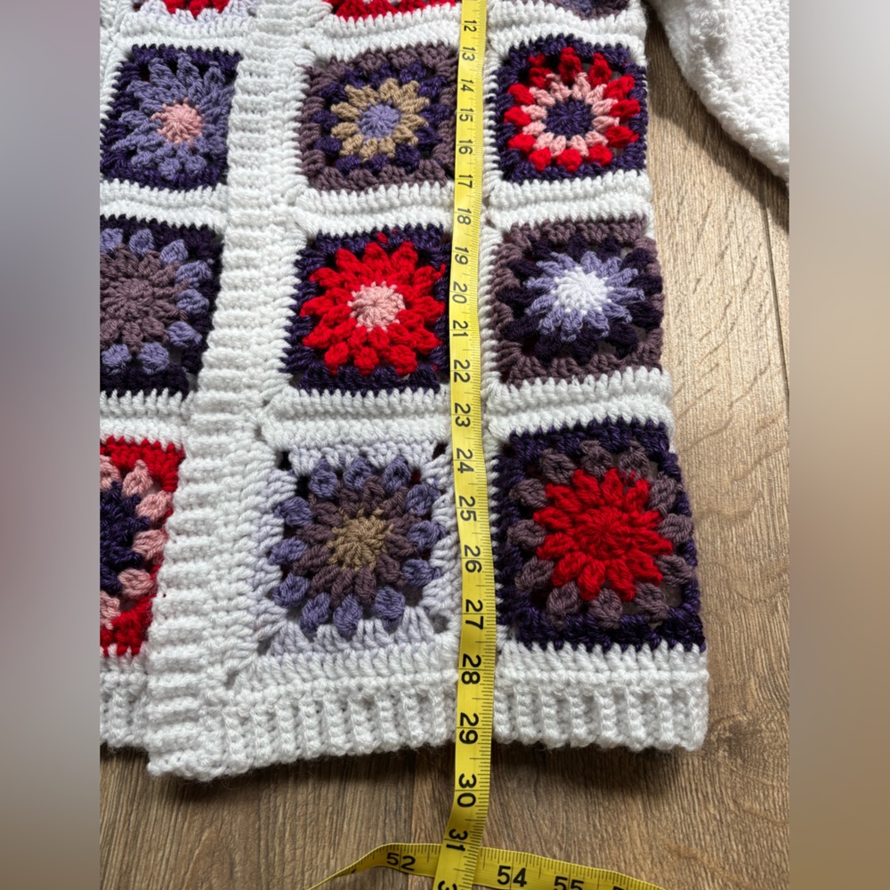 Crochet Granny Square Knit Oversized Cardigan Sweater Bode Inspired Medium/Large - Picture 12 of 16